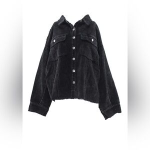 NWOT Hyfve Washed Corduroy Frayed Shacket Black